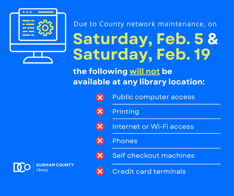 Durham County Library limited services January 2022 poster