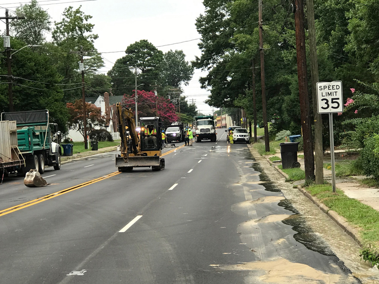 Water main break on Roxboro Street, July 21, 2022. Photo by Angel Romero.